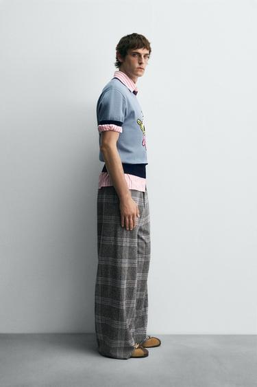 WIDE-LEG CHECK TROUSERS HARRY LAMBERT FOR ZARA X DISNEY - Grey / Blue by Zara - Image 3