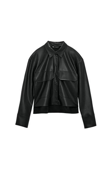 FAUX LEATHER SHIRT WITH POCKETS