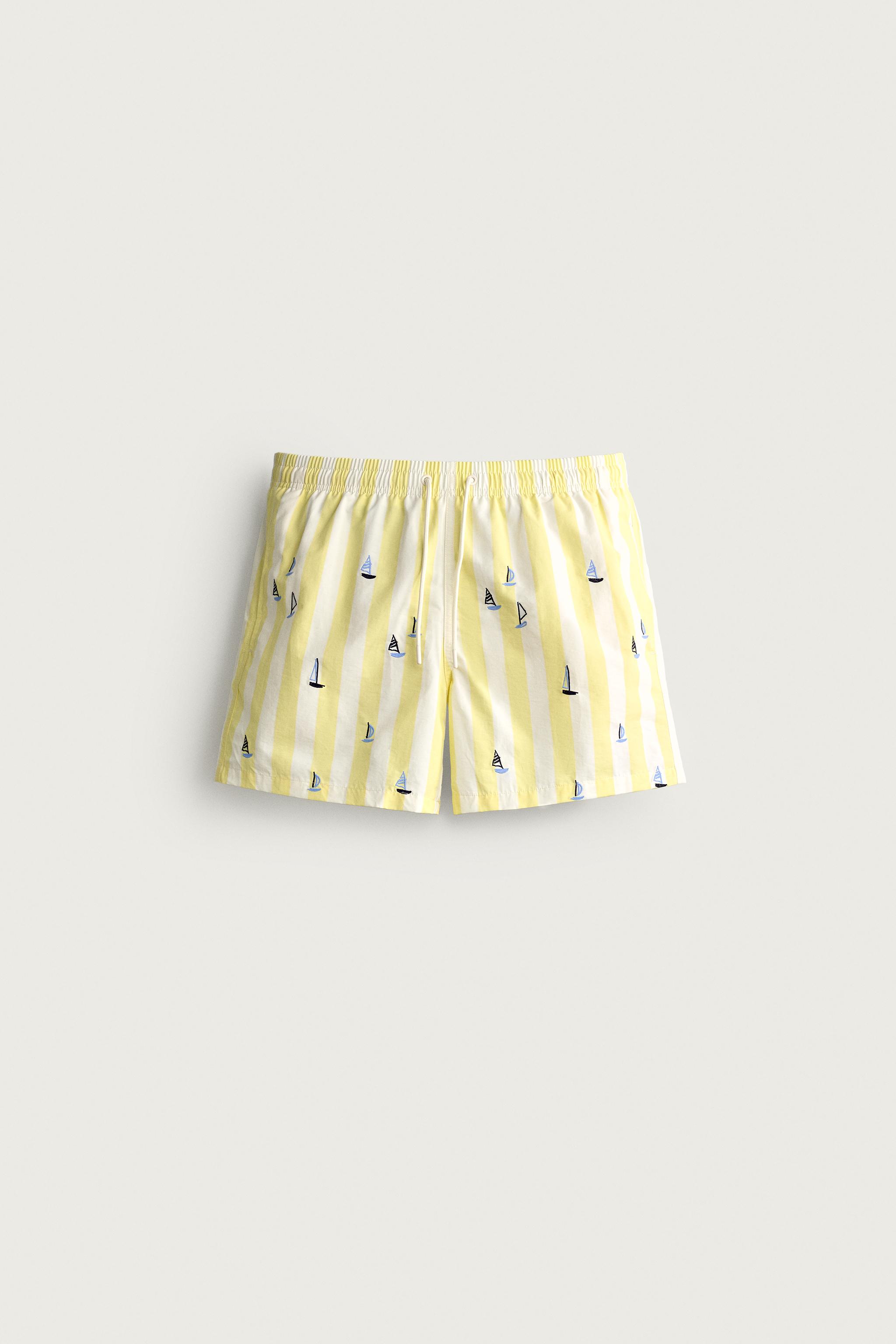 STRIPED MID-LENGTH SWIMSUIT WITH EMBROIDERED BOATS