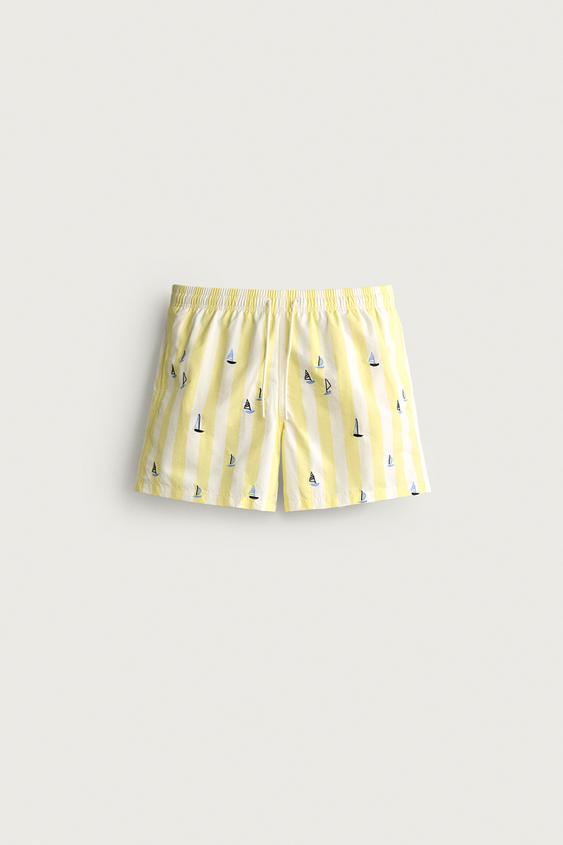 CALÇÃO DE BANHO MÉDIO COM LISTRAS E BORDADO DE BARCOS - cru/amarelo da Zara - Imagem 0
