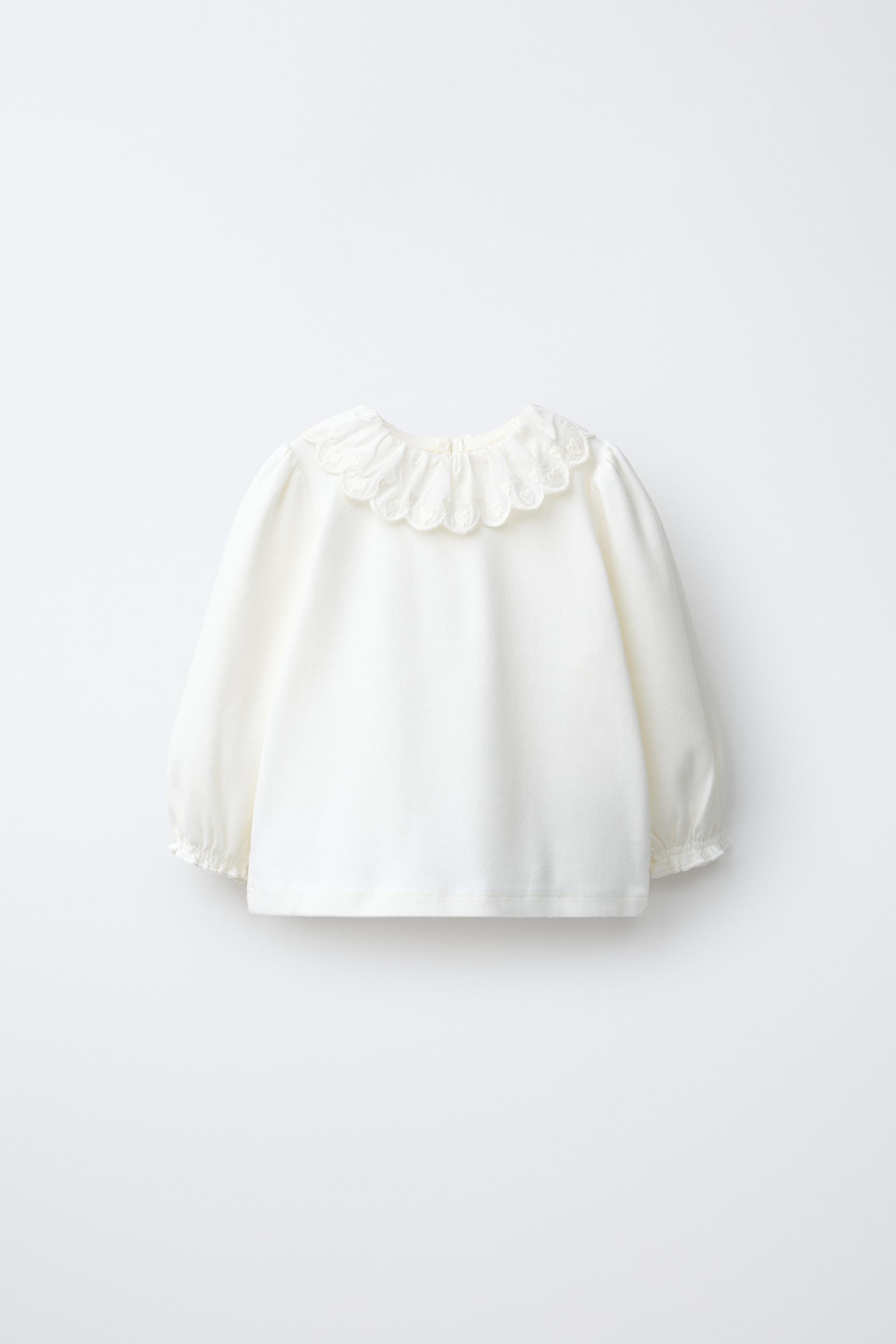 EMBROIDERED PETER PAN COLLAR TOP — Ecru