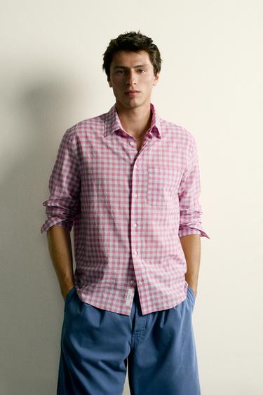 RELAXED FIT CHECK SHIRT - Pink by Zara