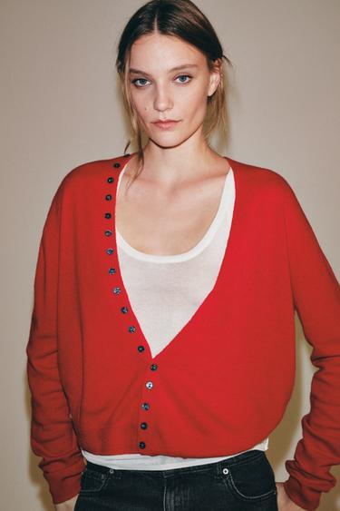 CARDIGAN 100% LANA EXTRA SOFT SCOLLO A V - Rosso di Zara