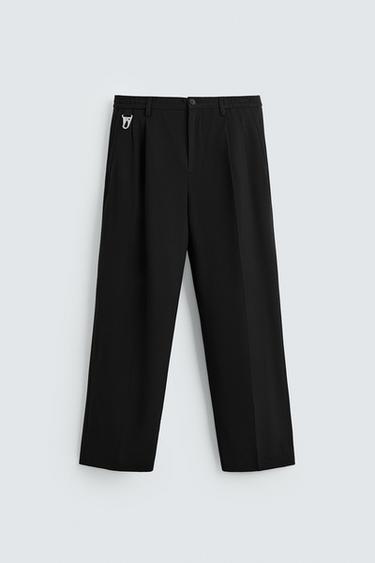 Zara PLEATED WIDE FIT PANTS - Black