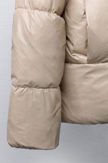 BLOUSON REMBOURRÉ À CAPUCHE BRILLANT DOUBLURE EFFET FOURRURE - Sable de Zara - Image 5