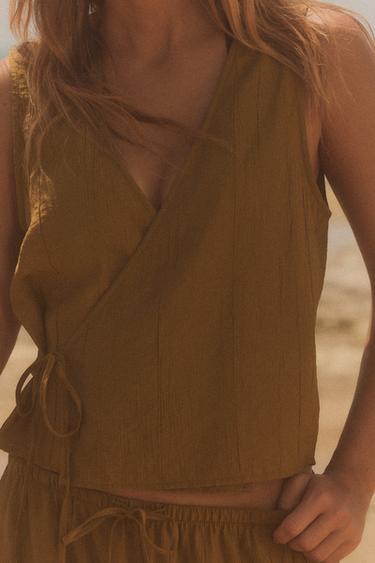 CRINKLED-EFFECT WAISTCOAT TOP - Olive green by Zara