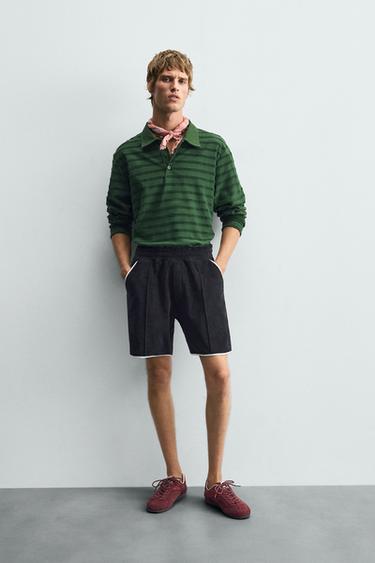 POLO JACQUARD RAYÉ EN TISSU ÉPONGE - Vert de Zara