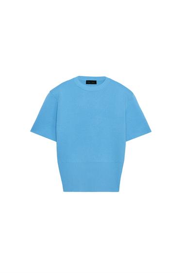 TOP DIN TRICOT CU PERNIȚE LA UMERI - Albastru de la Zara