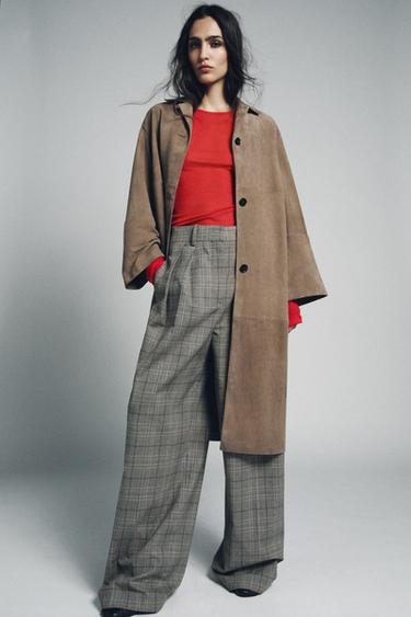 ZW COLLECTION CHECKED DARTED TROUSERS - camel by Zara