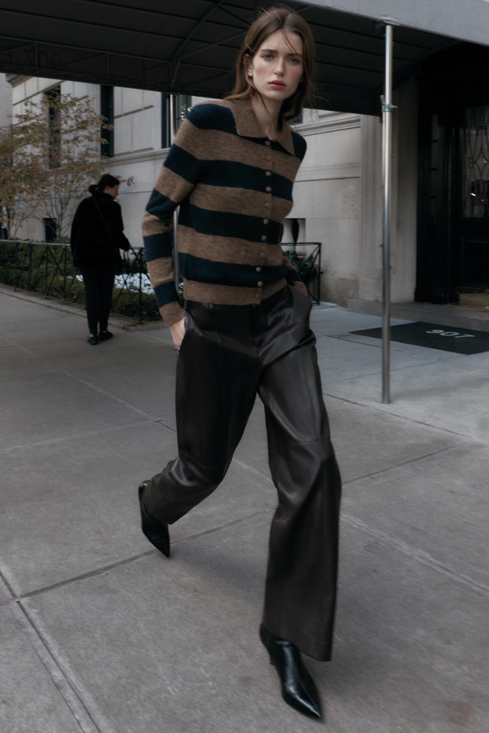 ストライプニットカーディガン - ブラウンブルー | ZARA Japan / 日本