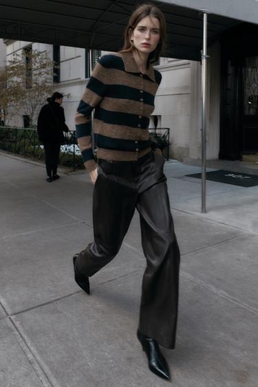 Zara PLETENI KARDIGAN SA PRUGAMA – Braon-plava