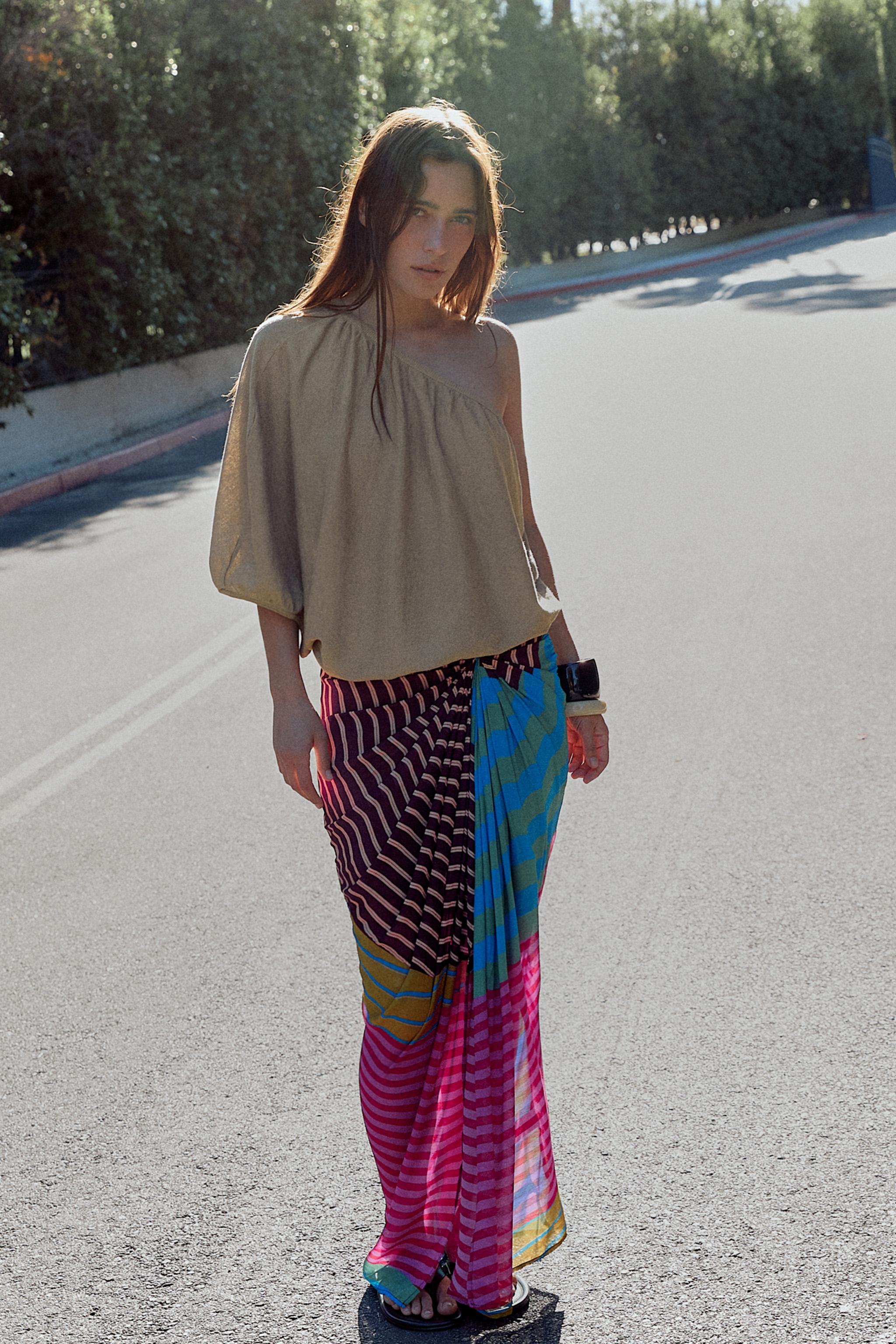Женские юбки Zara DRAPED STRIPED PAREO SKIRT — фото 6