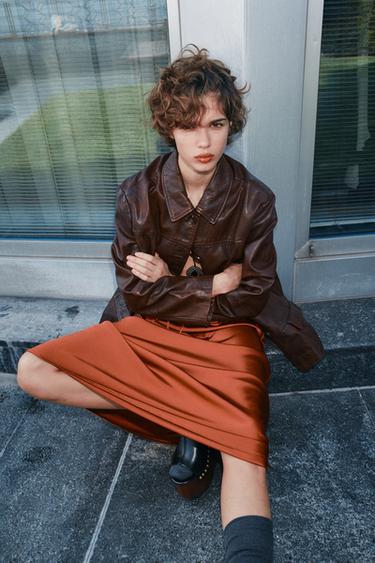 SATIN MIDI SKIRT - Red / Orange by Zara - Image 4