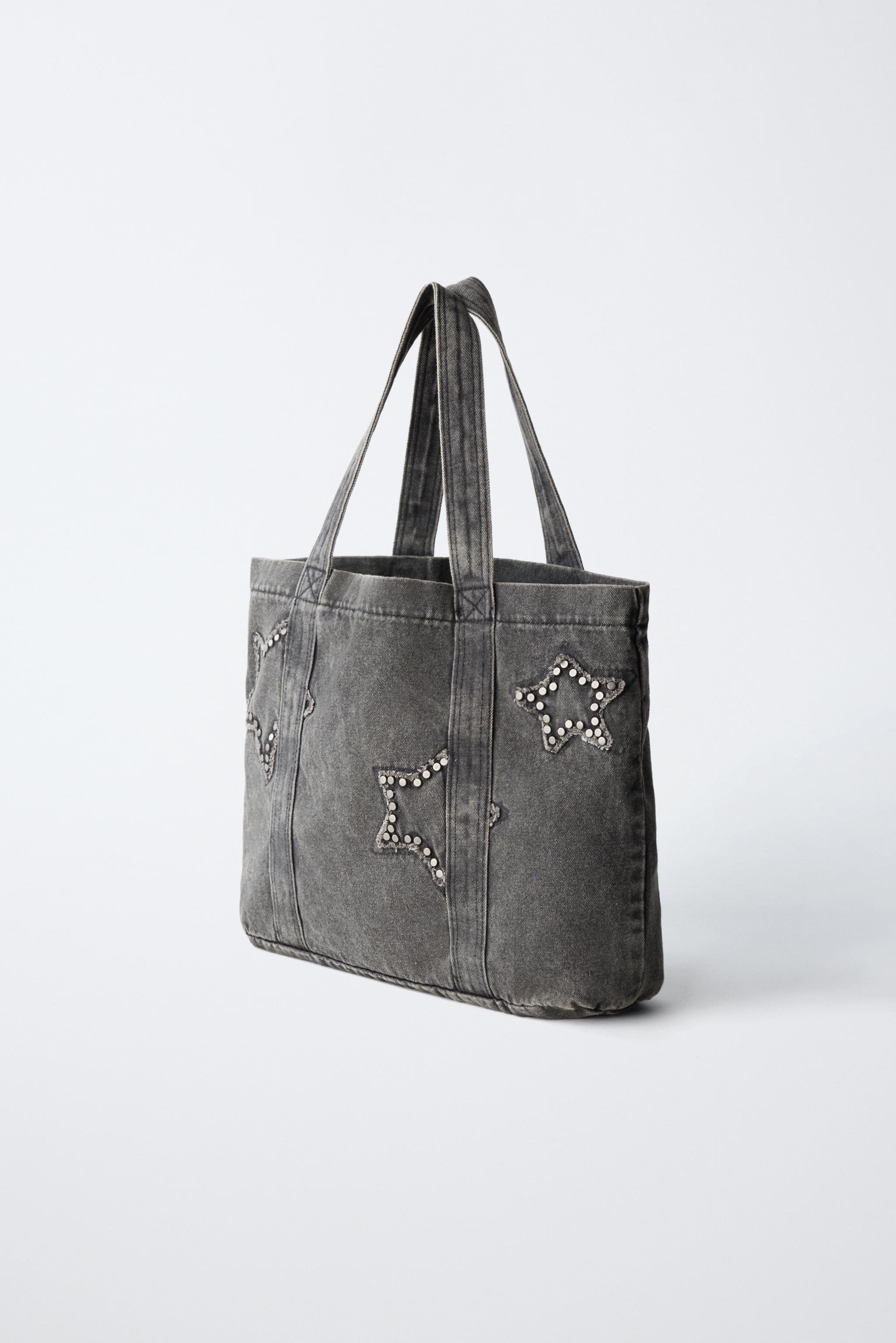 DENIM STAR TOTE BAG — Black