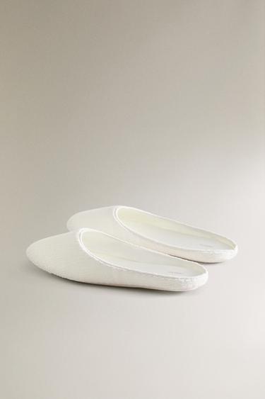 CHAUSSONS PLISSÉS SEMELLE CUIR - Blanc de Zara - Image 3