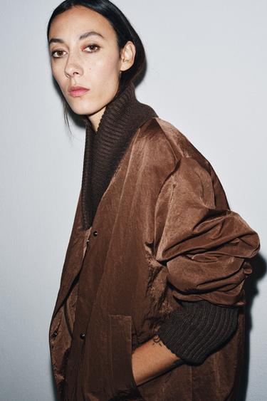 ZW COLLECTION RIBBED JACKET - Chocolate by Zara