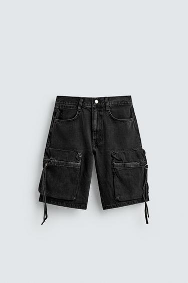 BERMUDA DENIM CARGO - Negro de Zara