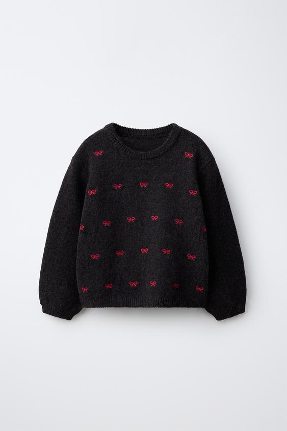 STRICKPULLOVER MIT BESTICKTEN SCHLEIFEN - Anthrazit von Zara - Bild 0