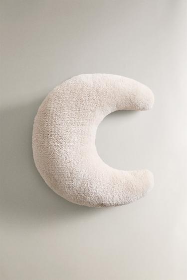 CHILDREN'S MUSLIN FAUX FUR MOON CUSHION - Taupe grey by Zara