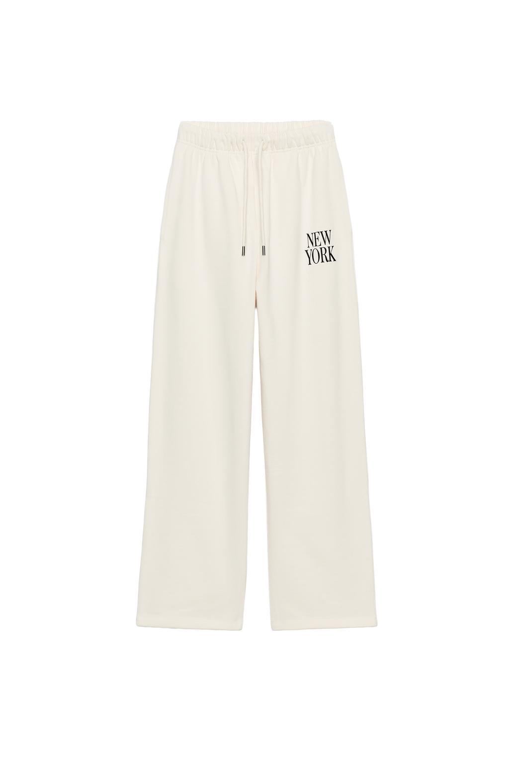 Straight Fit Text Trousers - Oyster-White by Zara