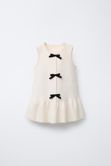 BOW DETAIL KNIT DRESS - Ecru / Black by Zara