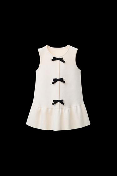 VESTIDO PUNTO LACITOS - Crudo / Negro de Zara - Imagen 0