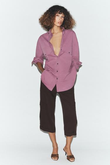 РУБАШКА ОВЕРСАЙЗ С ВОРОТНИКОМ-СТОЙКОЙ — ЦВЕТ МАЛЬВЫ от Zara