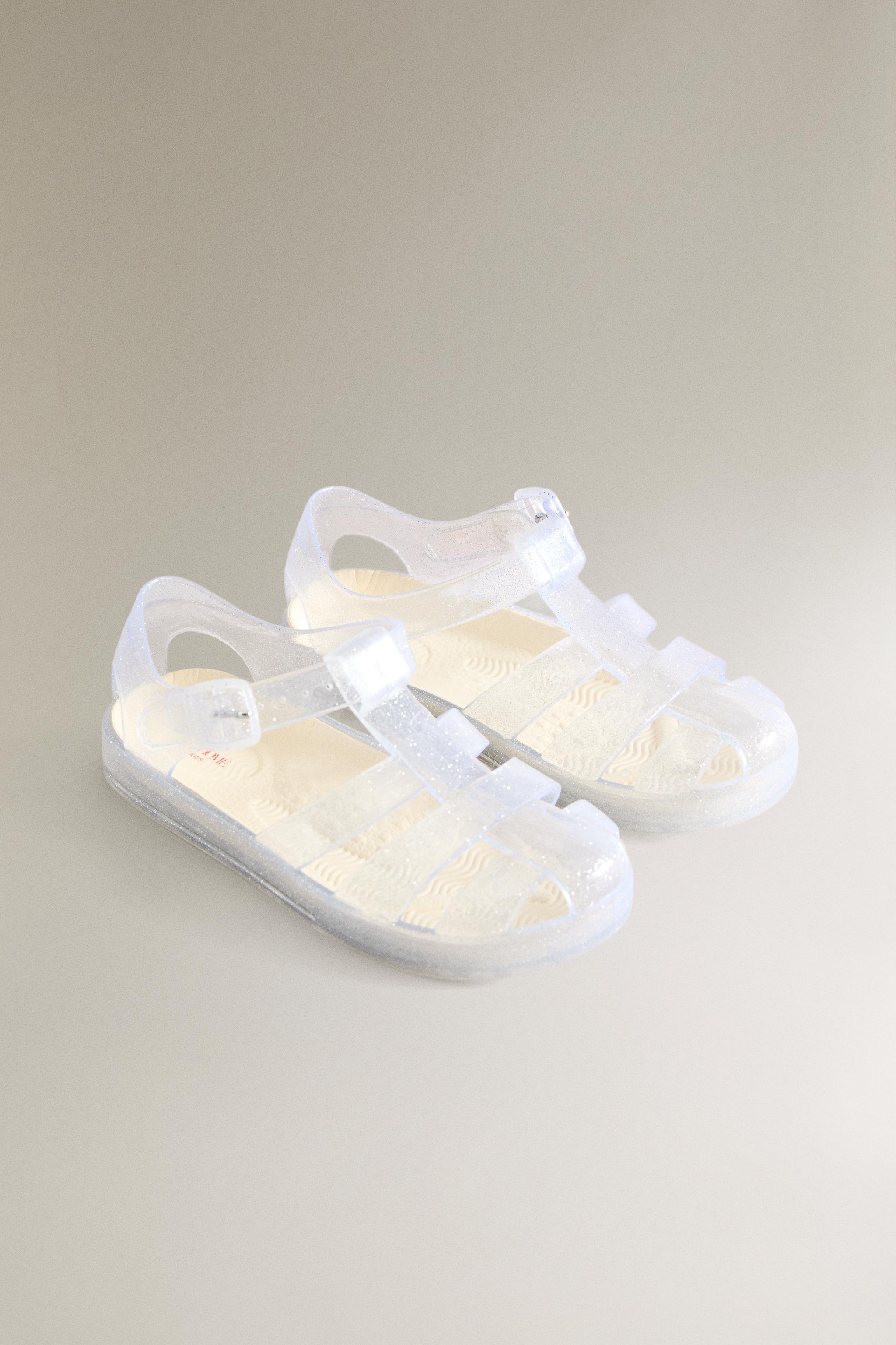 KIDS GLITTER CAGE SANDALS — Transparent