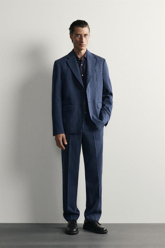 PANTALÓN REGULAR FIT TRAJE LINO - LANA - Azul de Zara - Imagen 0
