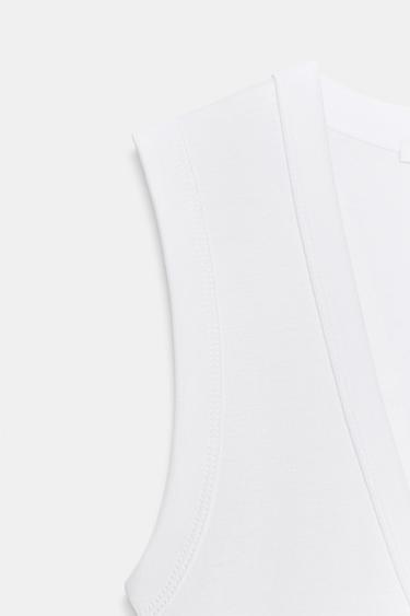 COTTON V-NECK T-SHIRT - White by Zara - Image 3
