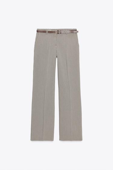 PANTALÓN CUADROS CINTURÓN - Beige / Marino de Zara