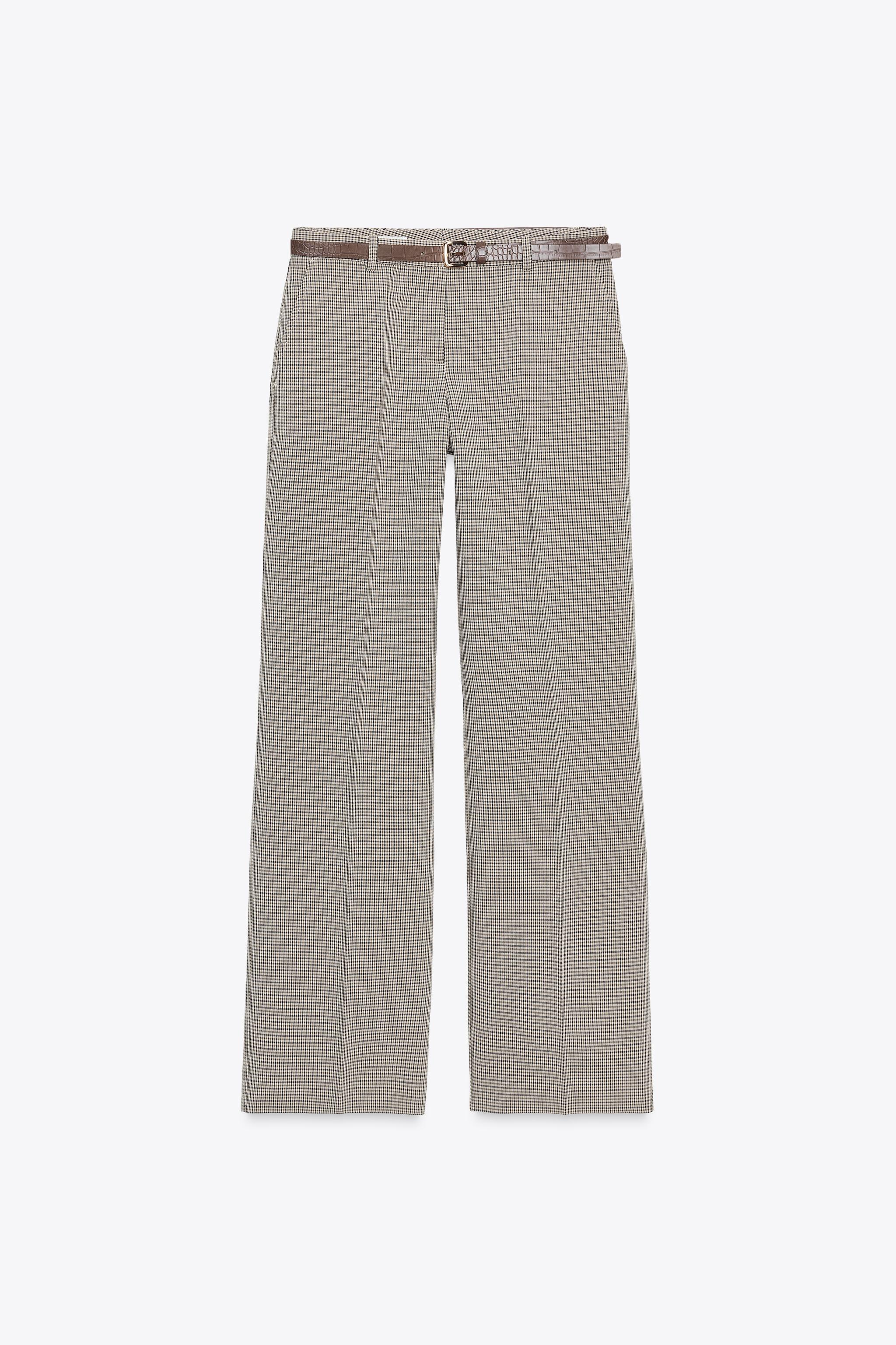 CHECKERED BELTED PANTS