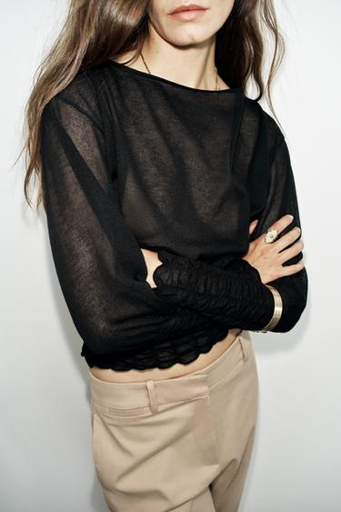Zara HONEYCOMB COMBINATION KNIT JUMPER - Black