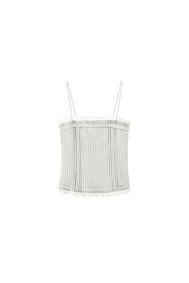 TOP RAYAS PUNTILLA - Blanco de Zara