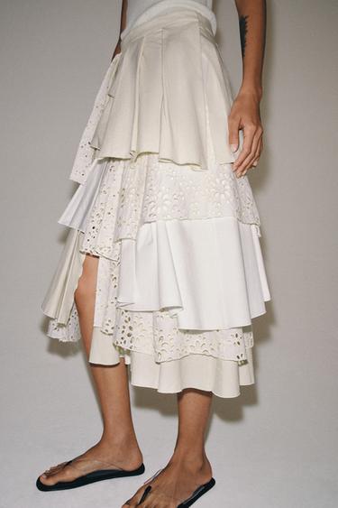 Zara ZW COLLECTION LIMITED EDITION PATCHWORK MIDI SKIRT - Oyster-white