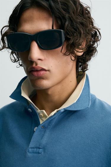 POLO EN PIQUÉ DÉLAVÉ - Bleu clair de Zara - Image 4