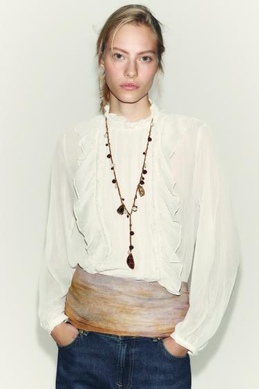 BLUSA BAMBULA PUNTILLAS VOLANTES - Crudo de Zara