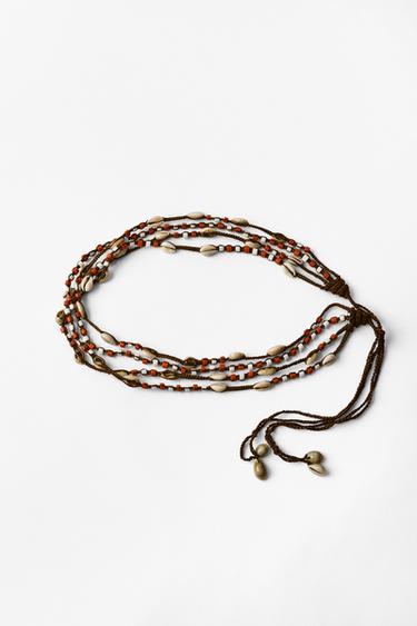 SHELL AND BEAD CORD BELT - Brown by Zara