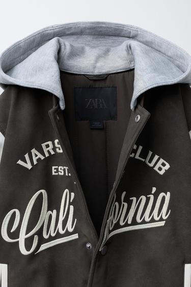 BOMBER JACKET WITH HOODIE AND FAUX LEATHER SLEEVES - Brown by Zara - Image 7