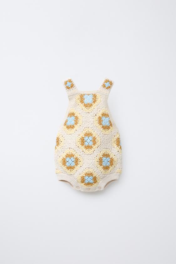 FLORAL CROCHET KNIT ROMPER