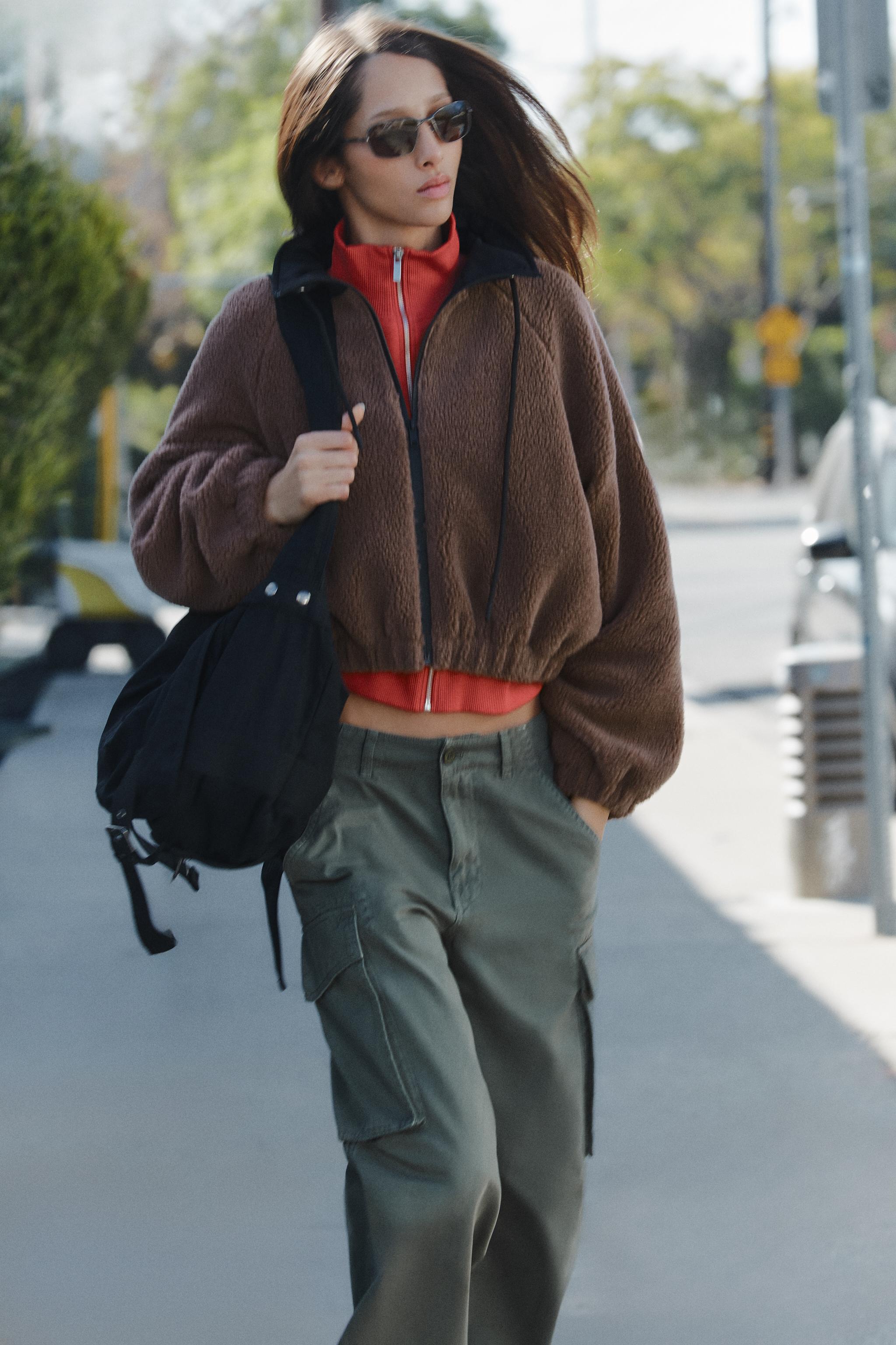 VESTE EFFET MOUTON À COL CONTRASTE