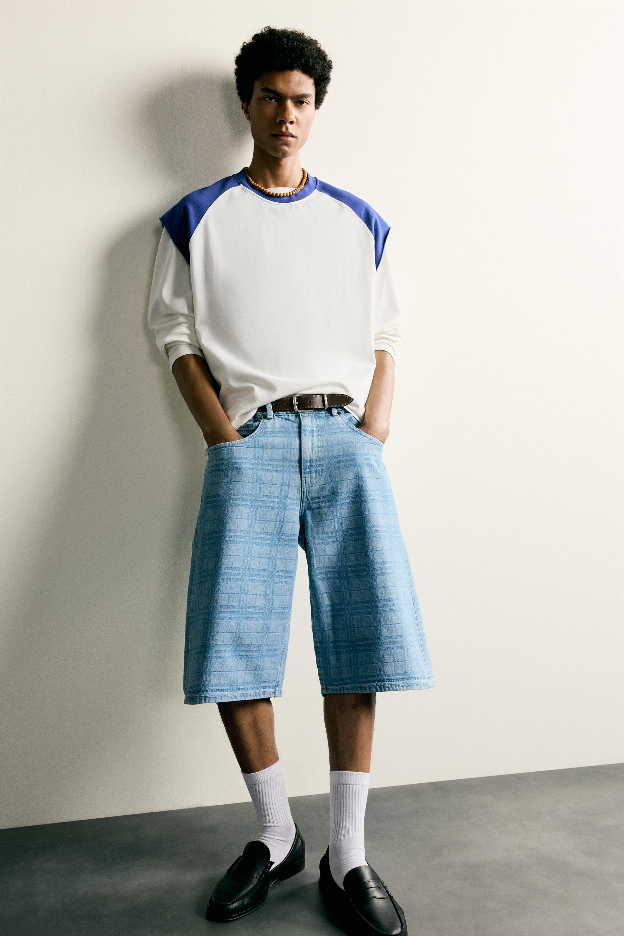 ZARA 総柄 グラフィックプリント デニムショーツ 44 ウォッシュ加工プリントデニムジョーツ - ライトブルー | ZARA Japan