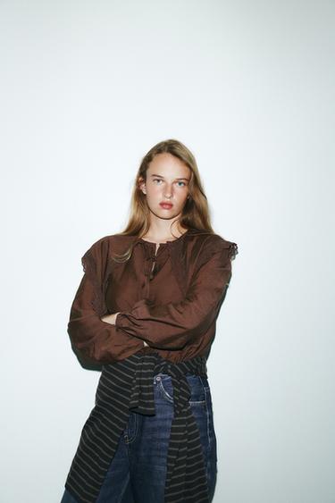 FLOWING SHIRT WITH PETER PAN COLLAR - Dark brown by Zara - Image 2