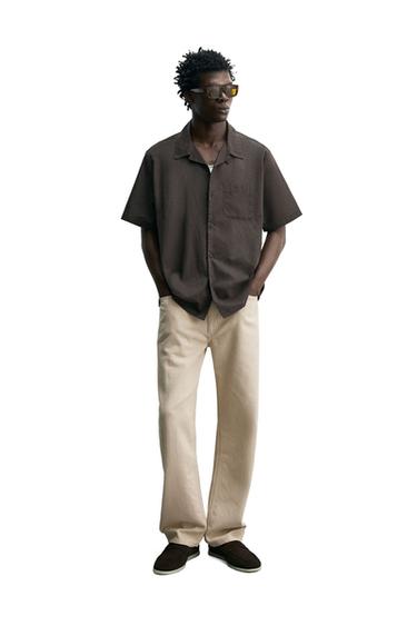 REGULAR FIT COTTON VOILE SHIRT - Dark brown by Zara