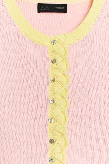 GILET EN MAILLE COMBINÉ POINTELLE - Rose de Zara - Image 6