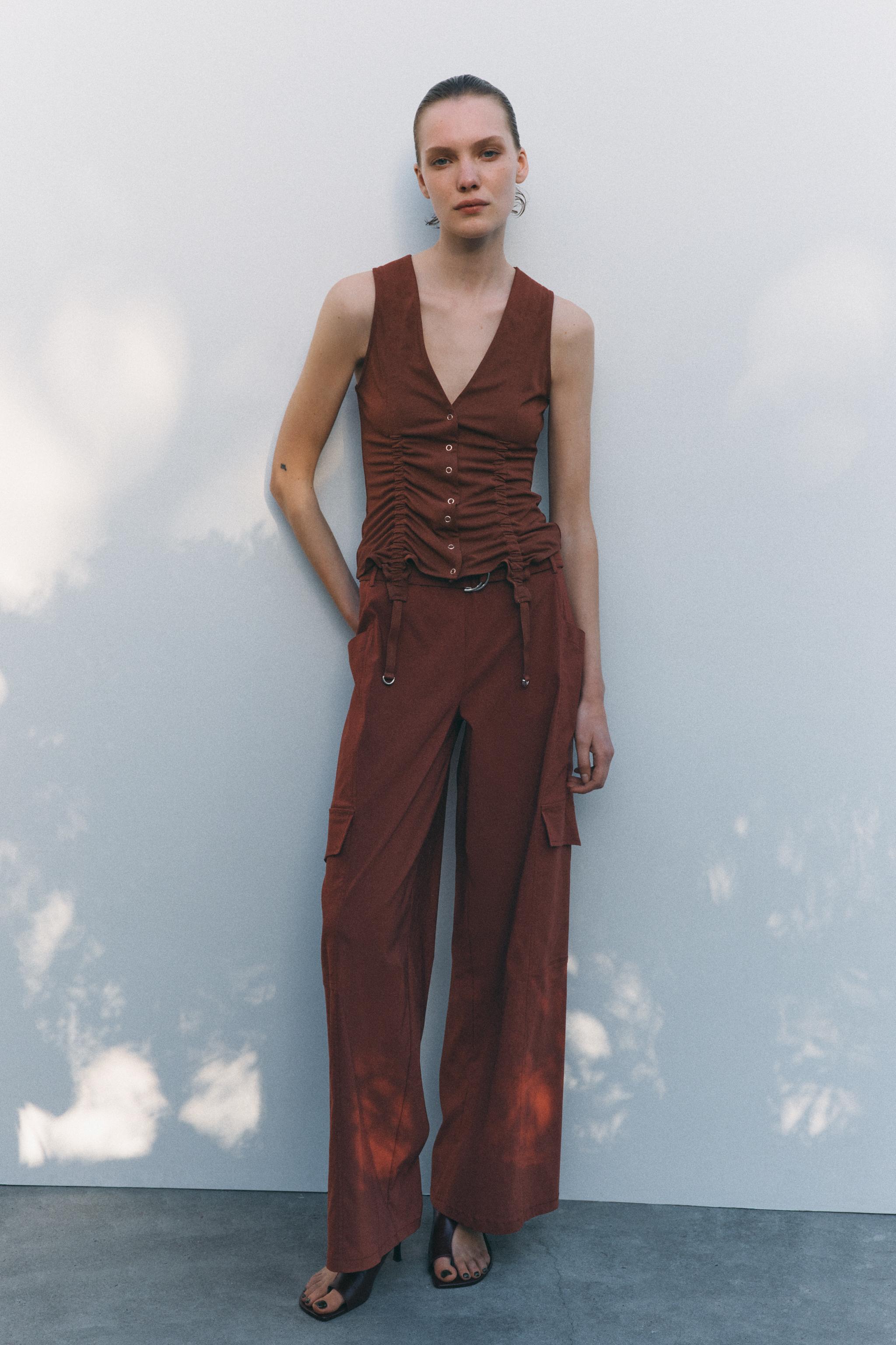 リボン付きコルセットスタイルトップス - テラコッタ | ZARA