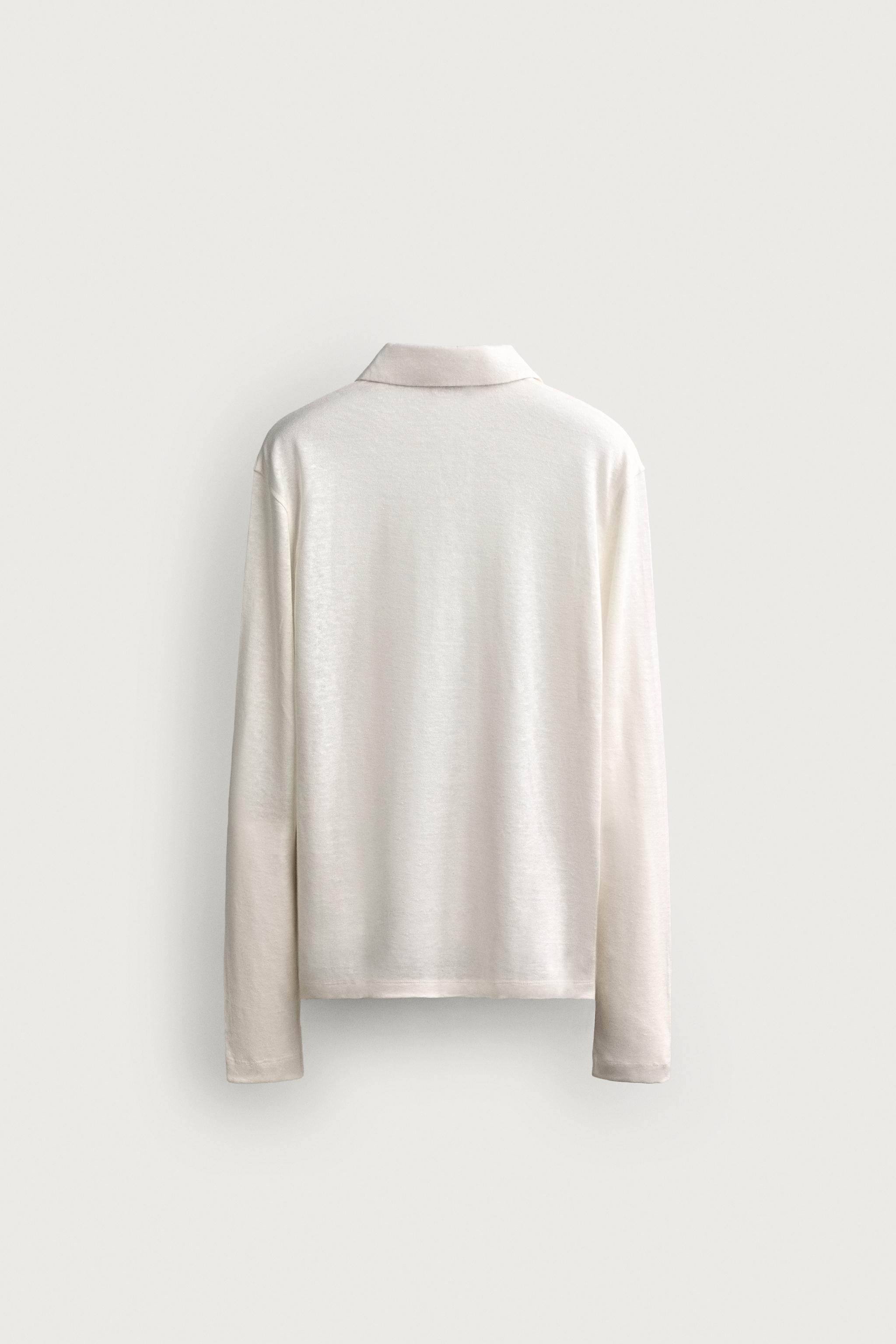 Мужские рубашки Zara HEMP-VISCOSE BLEND REGULAR FIT POLO — фото 8