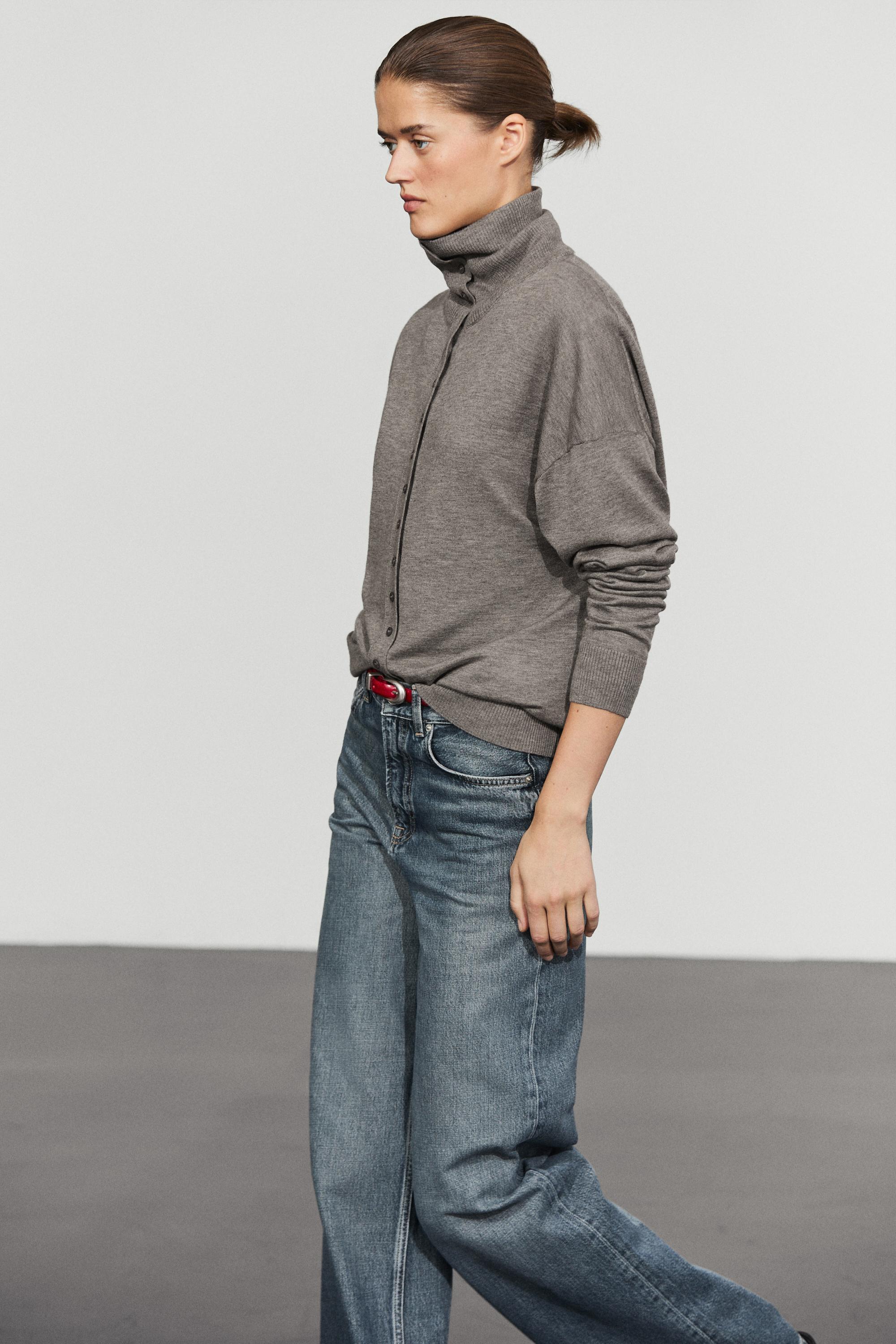 Turtleneck cardigan with button detail
