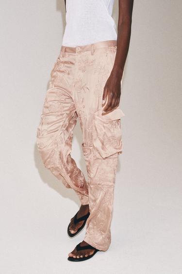 ZW COLLECTION EMBROIDERED CARGO TROUSERS - Pink by Zara - Image 3