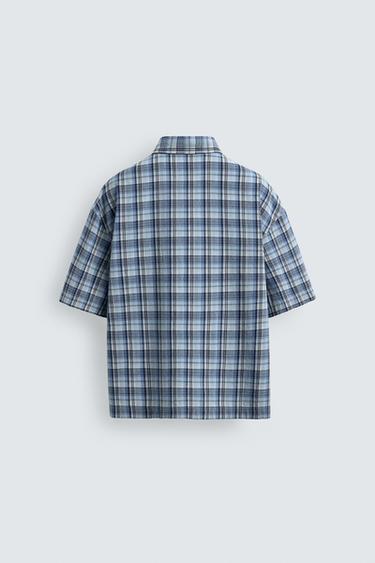 BOXY FIT CHECK SHIRT - Blue by Zara - Image 7
